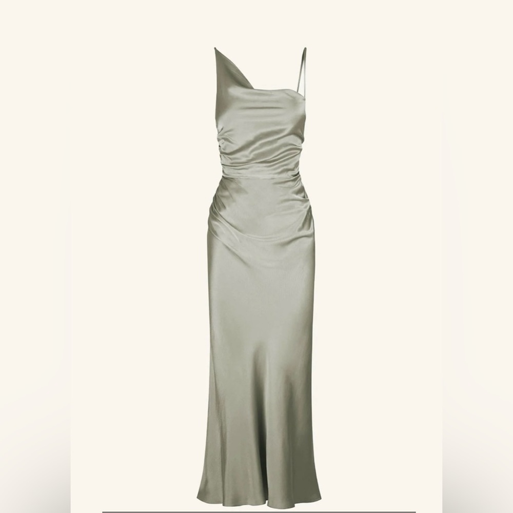 Shona joy-La Lune Asymmetrical Bias Cowl Midi Dress - Sage